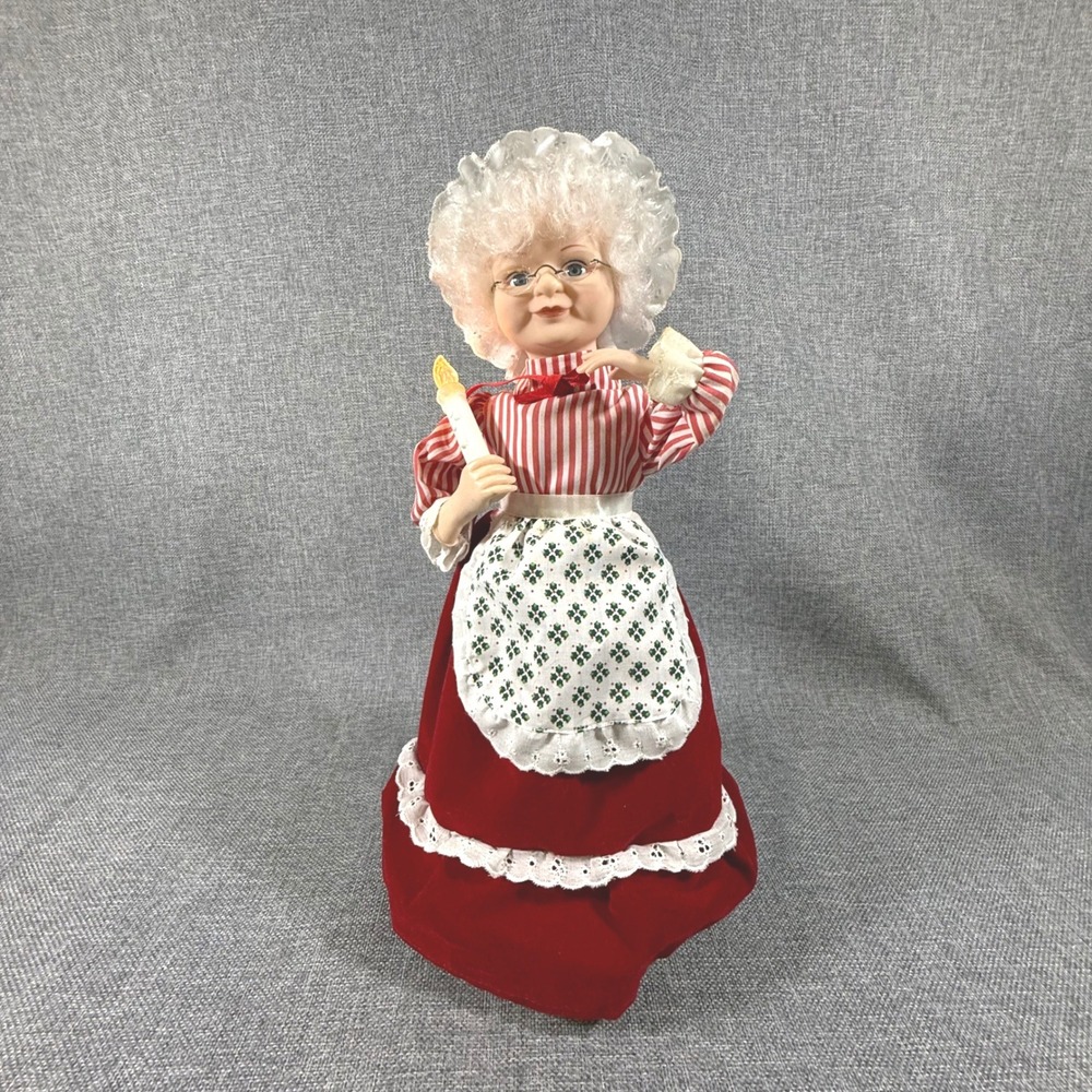 VTG Telco Mrs Claus Animated Figure Holiday Red White Light Up Candle Music Doll